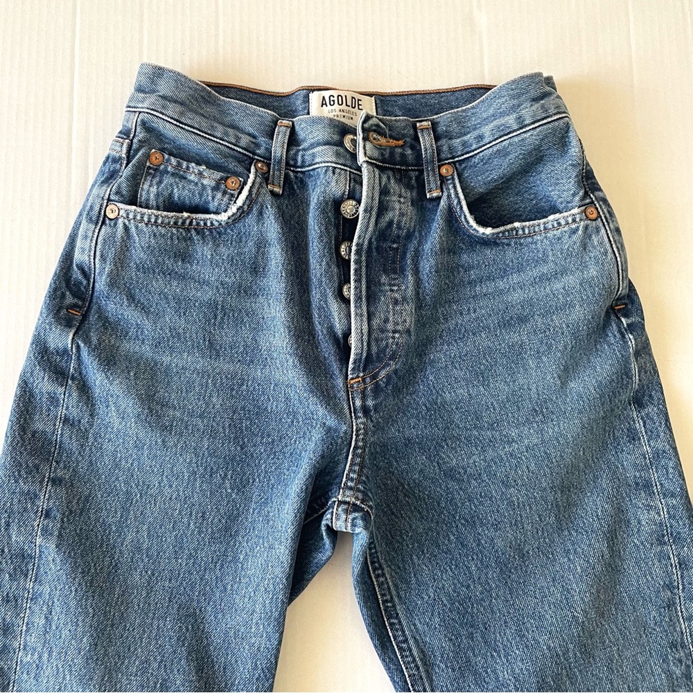 Agolde 90’s Pinch Waist High Rise Women's Blue Straight Leg Jeans Button up
